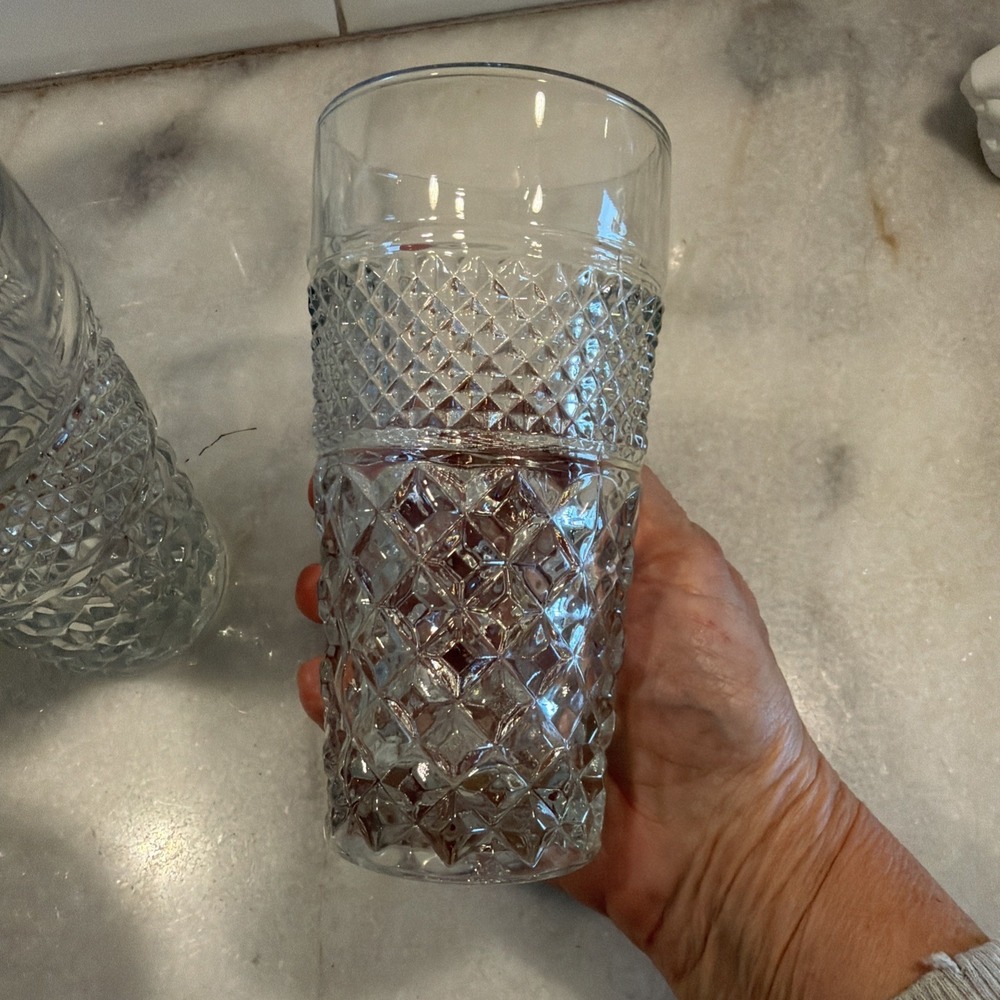 5 Vintage Anchor Hocking Wexford Tumblers Diamond Pattern Clear Glass GW0021 - Picture 7 of 10